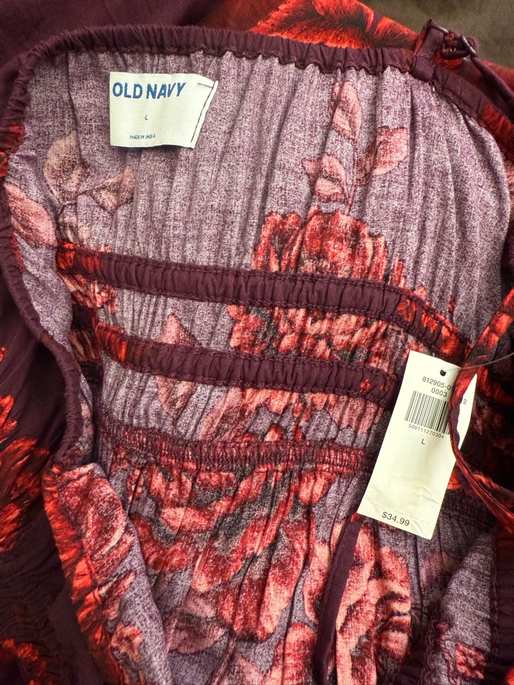 Old Navy Burgundy Midi Dress with Red Floral Print NWT Size Large - Picture 3 of 4